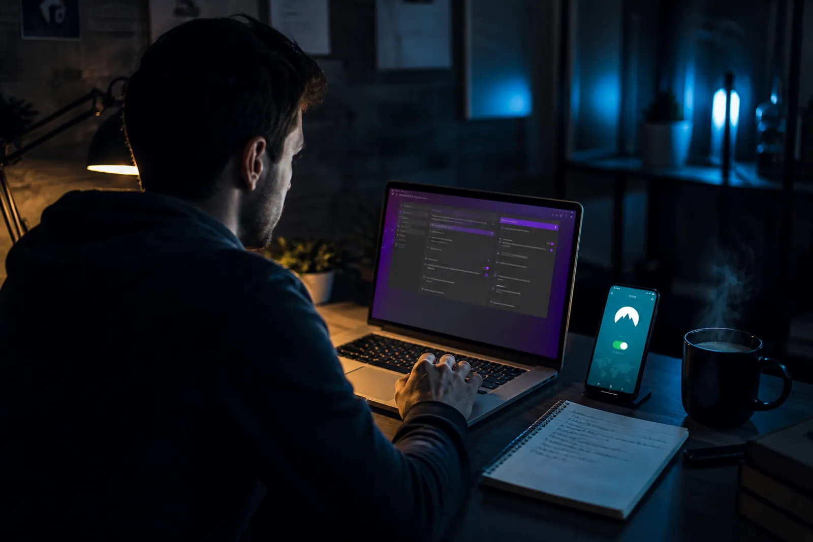 A user carefully adjusting Tor browser settings on their laptop for safe dark web access.