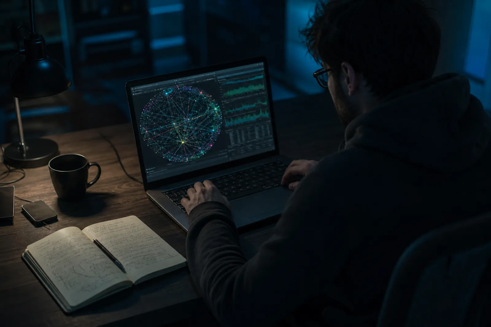 A user deeply engaged in analyzing data from the Tor network on their laptop.