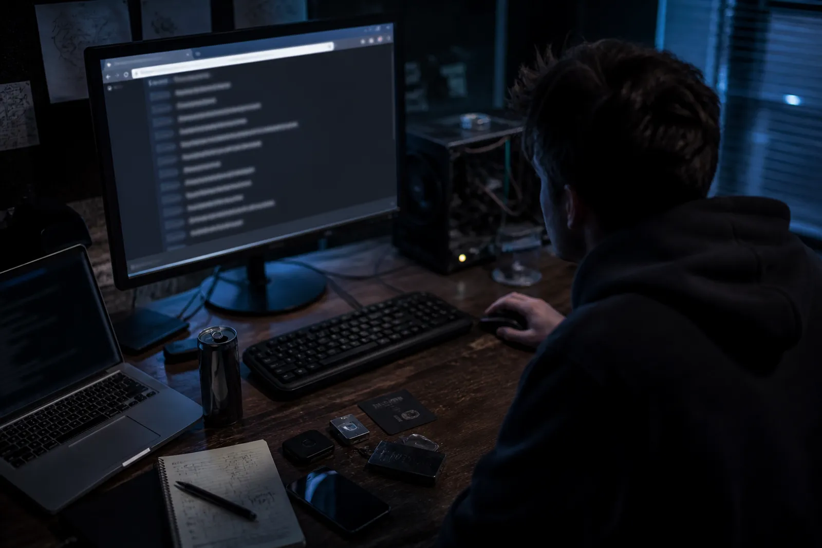 A user is exploring Torch search engine links on a desktop computer in a dimly lit room.