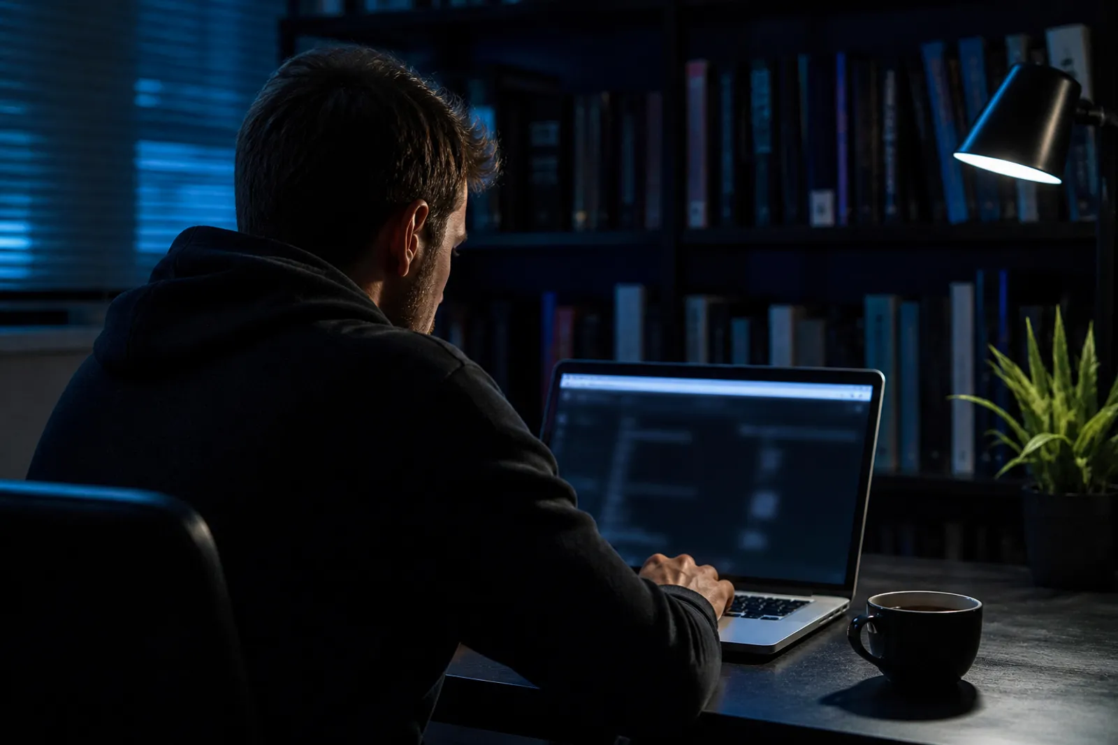 A researcher is deeply engaged in reviewing dark web links on a laptop.